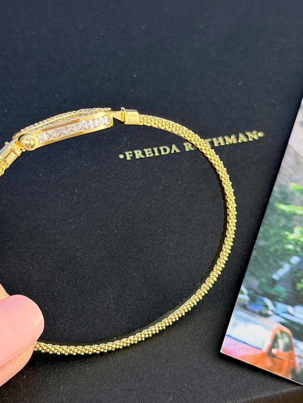 FREIDA ROTHMAN - Gold Mesh Bangle Bracelet - Pavé Horseshoe Clasp - Picture 3 of 3